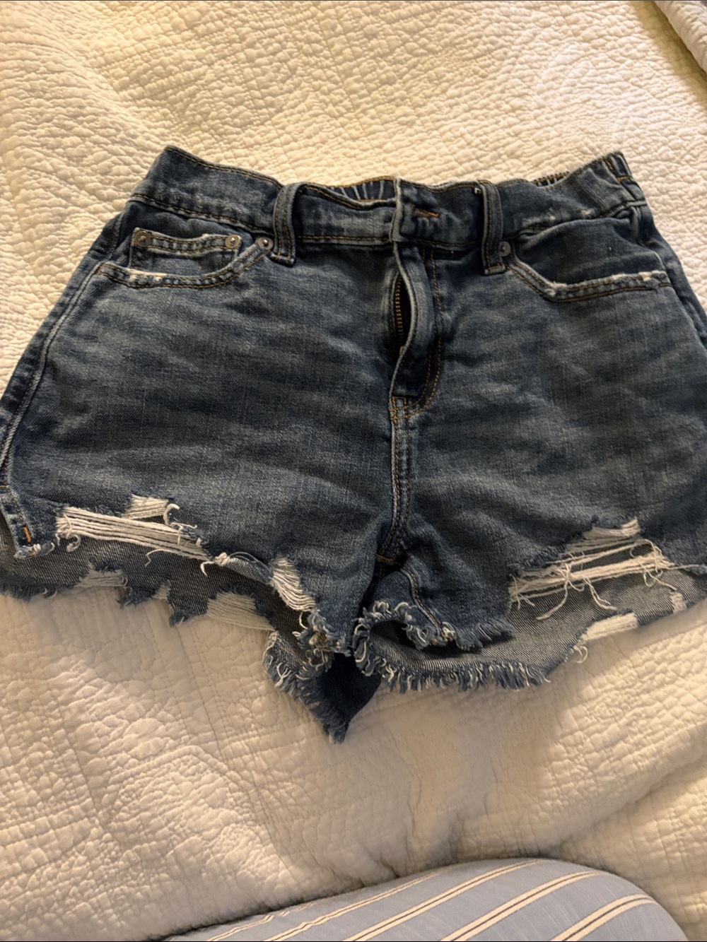 aerie Dark Blue High-Rise Distressed Denim Shorts